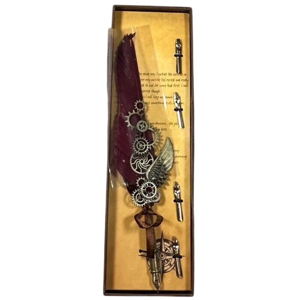 Steampunk Mechanical Gear Feather Quill Dip Pen Calligraphy Set Gift Box